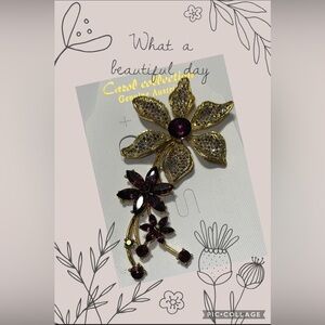 Vintage Floral Brooch 5” – Genuine Austrian Crystal – Gold Tone, New on Card